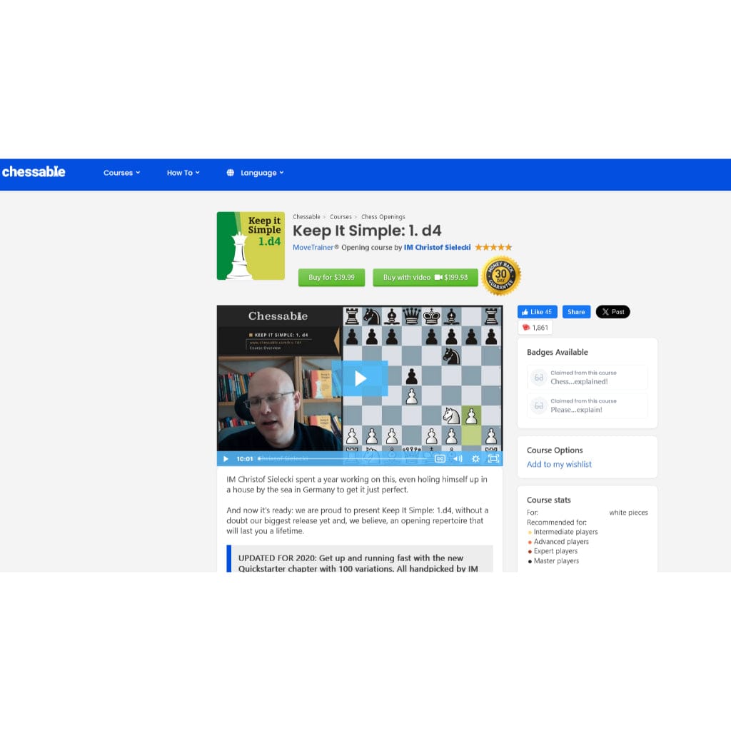 PREMIUM CHESS VIDEO | Keep It Simple 1.d4 - IM Christof Sielecki Chessable Full Quality HD 1080p - CHESS PREMIUM