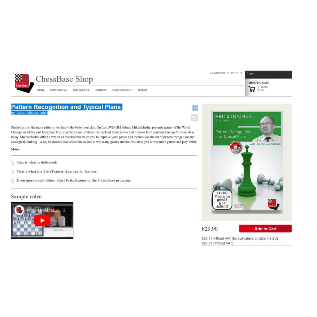 PREMIUM CHESS VIDEO | Pattern Recognition and Typical Plans  by  Adrian Mikhalchishin Chessbase - CHESS PREMIUM