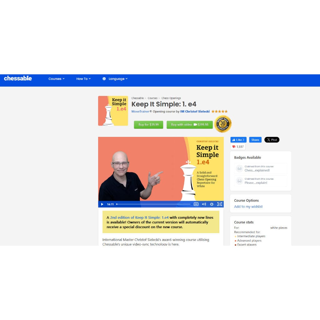 PREMIUM CHESS VIDEO | Keep It Simple 1.e4 - IM Christof Sielecki Chessable - CHESS PREMIUM