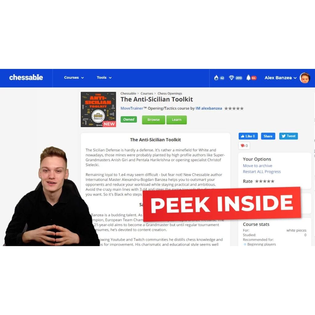PREMIUM CHESS VIDEO  | Chessable The Anti-Sicilian Toolkit By IM Alex Banzea Video Course - CHESS PREMIUM