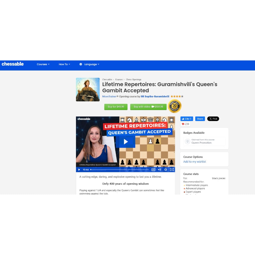 PREMIUM CHESS VIDEO | Chessable Lifetime Repertoires The Queen's Gambit Accepted MoveTrainer IM Sopiko Guramishvili - CHESS PREMIUM